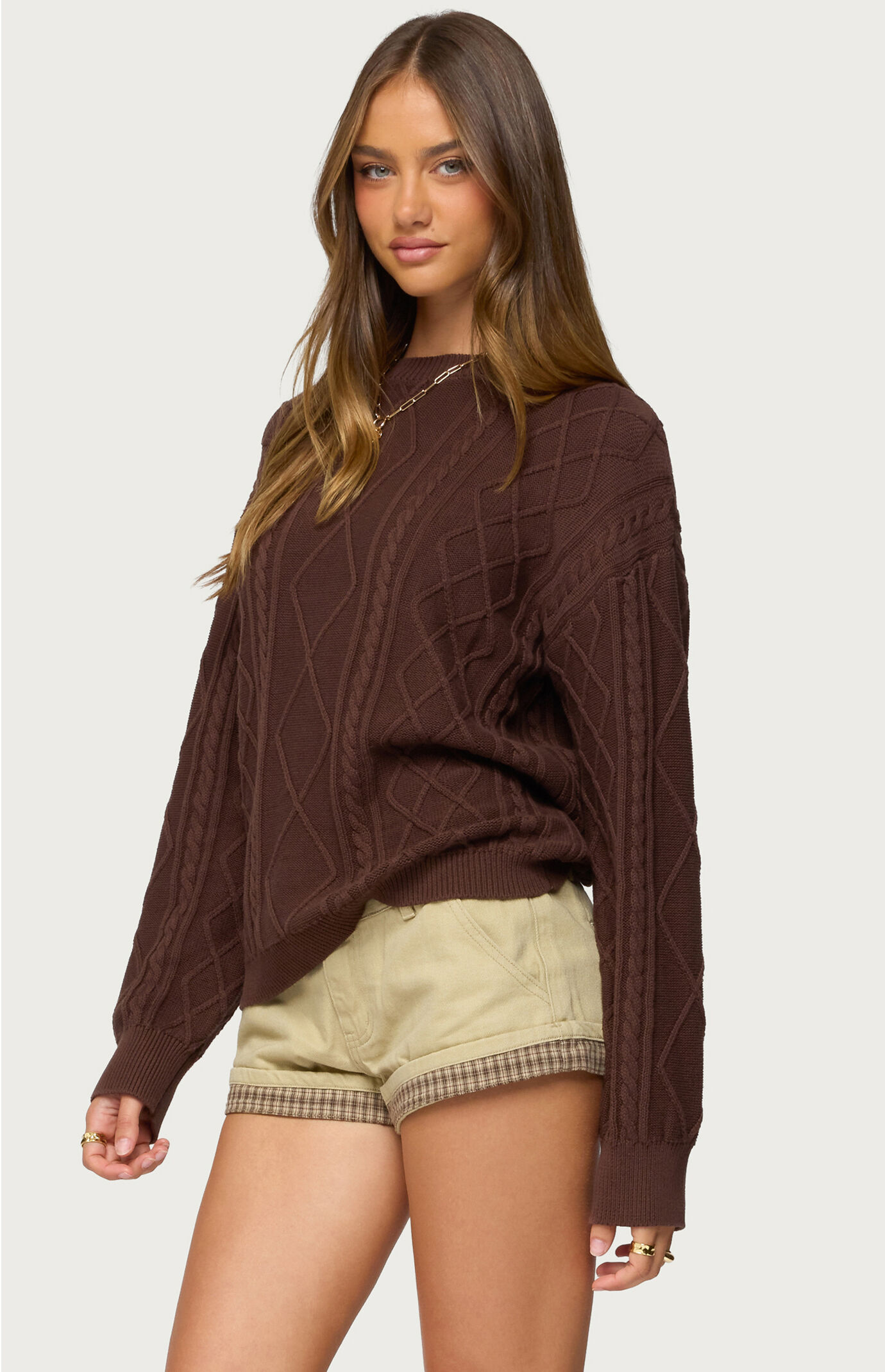 Edikted Jessy Cable Knit Oversized Sweater | PacSun