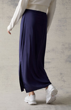 Navy Challis Midi Skirt image number 4