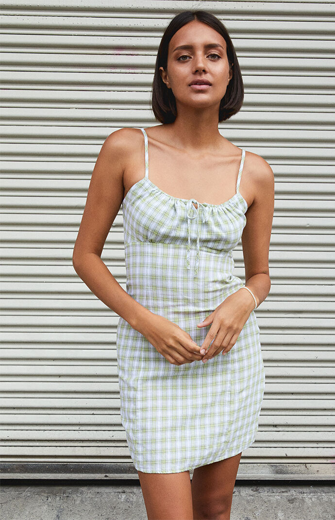 John Galt Sage Keyhole Plaid Mini Dress PacSun