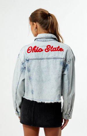 Ohio State Buckeyes Frayed Cropped Denim Jacket image number 2