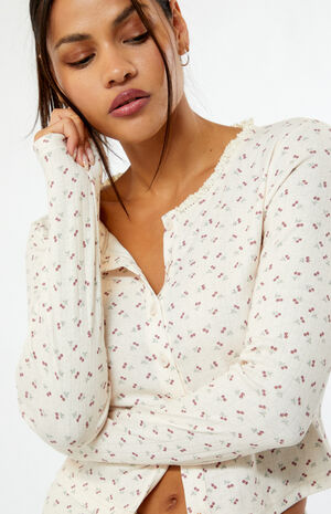 Floral Button Down Knit Long Sleeve Top image number 3