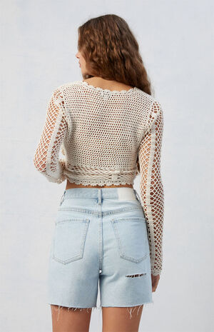 Light Indigo Raw Hem Dad Jorts image number 5