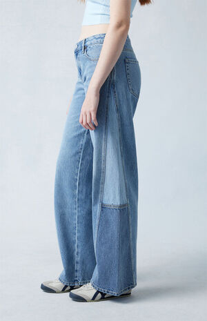 Medium Indigo Paneled Casey Low Rise Baggy Jeans image number 3