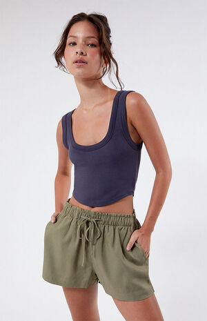 Linen Elastic Waist Shorts image number 1