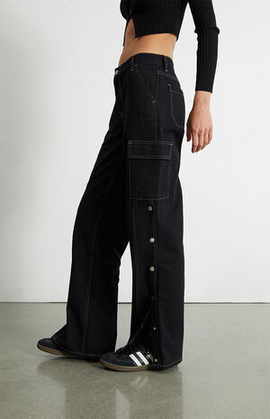 Black Tearaway Baggy Carpenter Pants image number 3