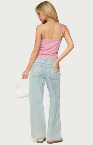 Petite Bow Pocket Relaxed Jeans image number 5