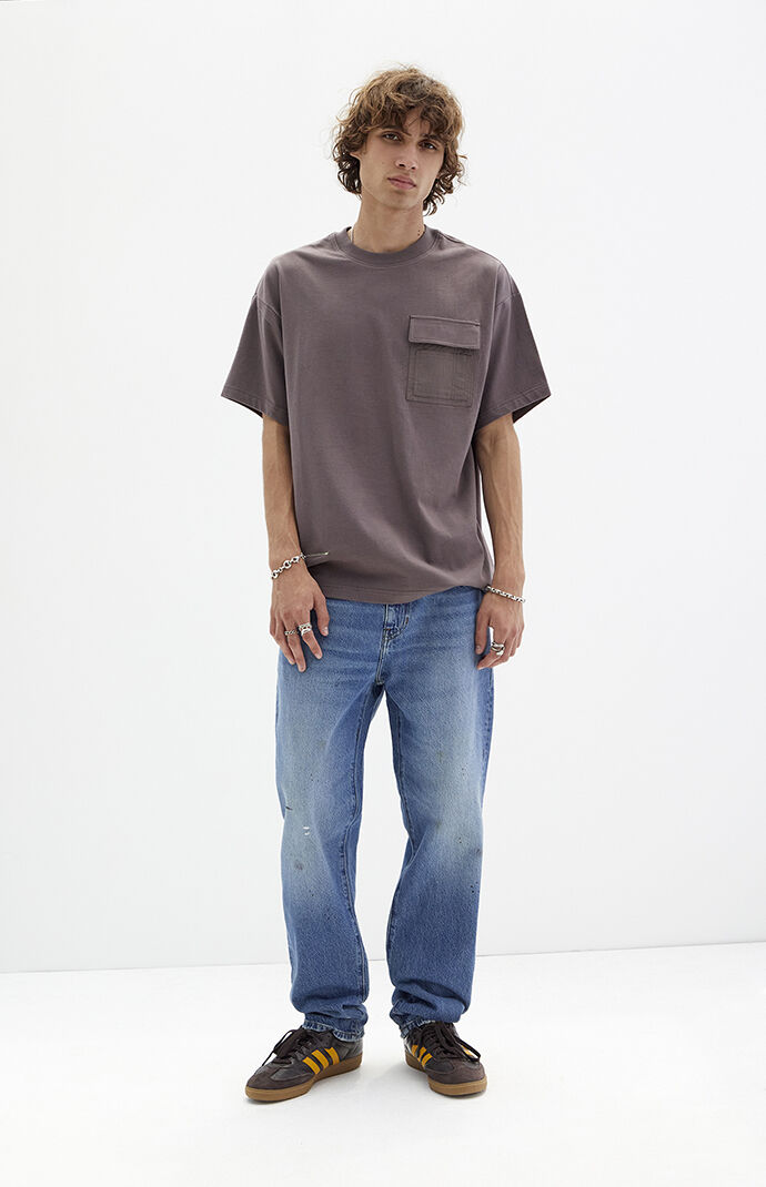 Pacsun Medium Indigo Paint Splatter Straight Jeans