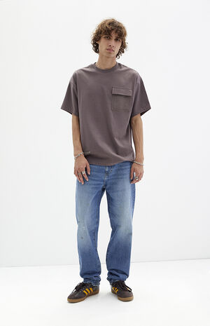 Medium Indigo Paint Splatter Straight Jeans image number 5