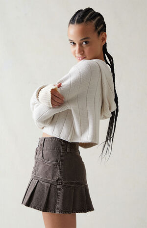 Eco Brown Low Rise Pleated Denim Skirt image number 3