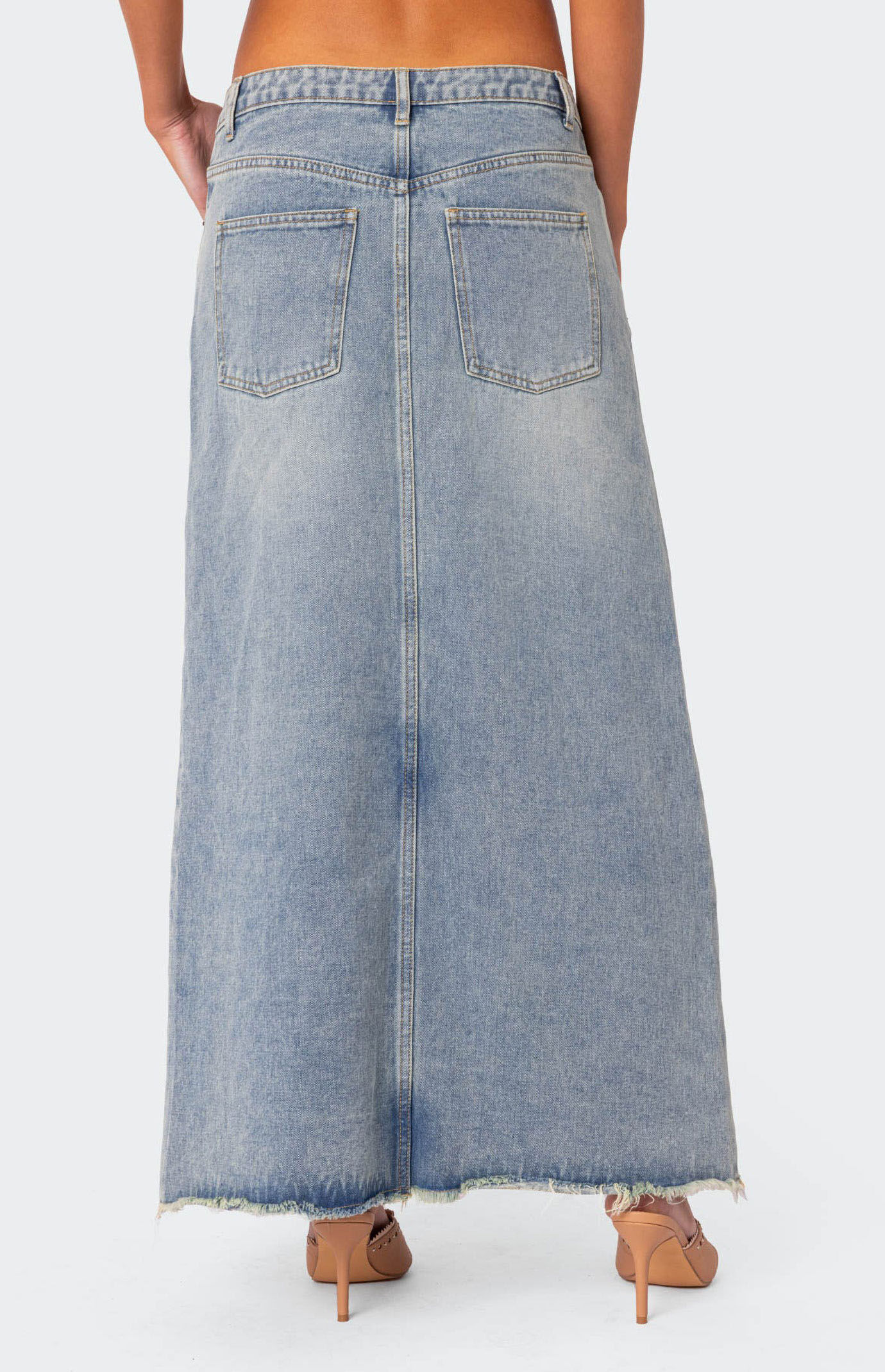 Edikted Front Slit Washed Denim Maxi Skirt | PacSun