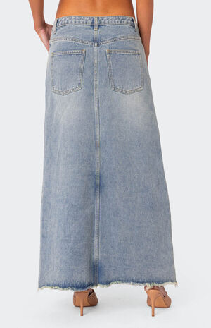 Front Slit Washed Denim Maxi Skirt image number 4