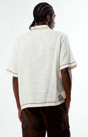 Cream Western Embroidered Oversized Resort Camp Shirt image number 3