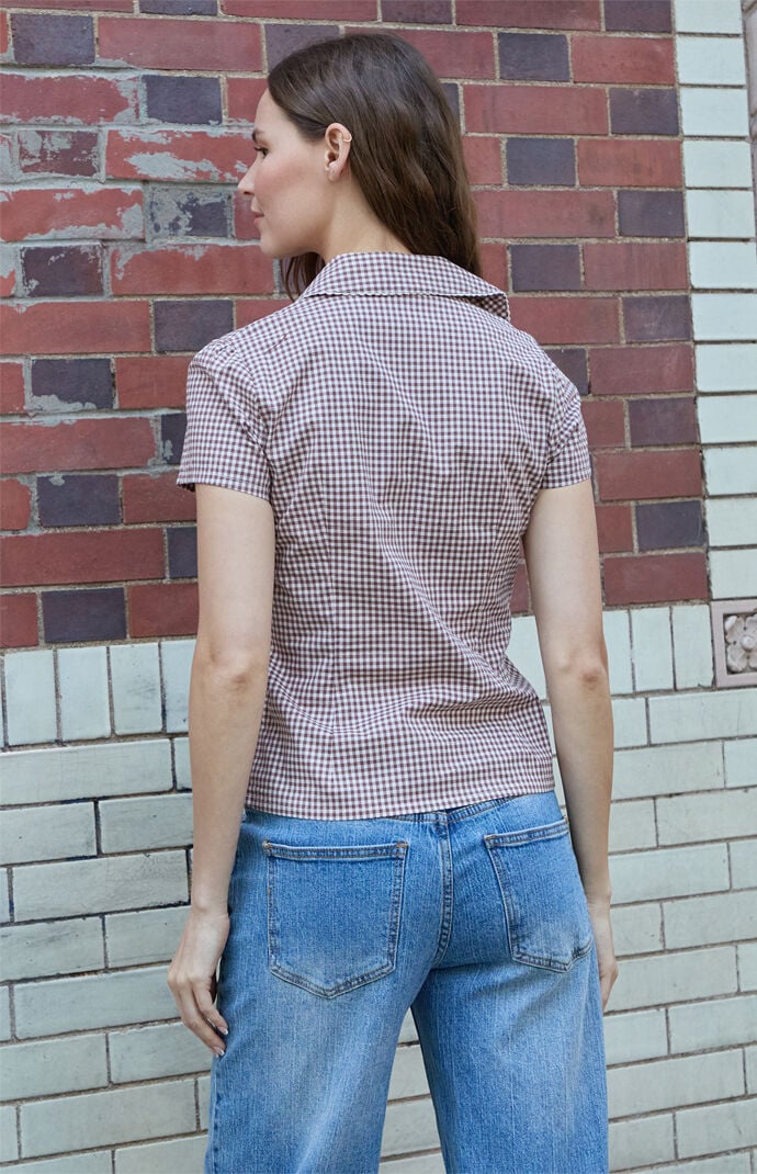 John Galt Brown Gingham Teagan Collared Top
