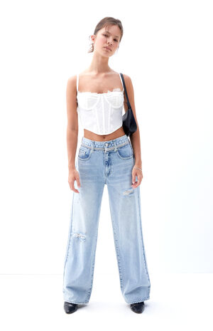 Cali Light Indigo Rhinestone Ripped Baggy Boyfriend Jeans image number 5
