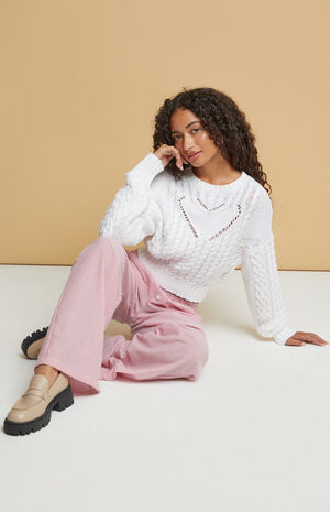 Heart Cable Knit Crew Neck Sweater image number 5