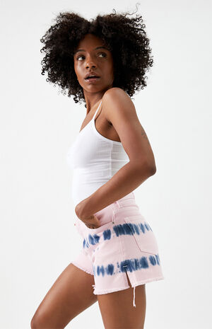 Pink Tie Dye Ultra High Waisted Vintage Denim Shorts image number 4