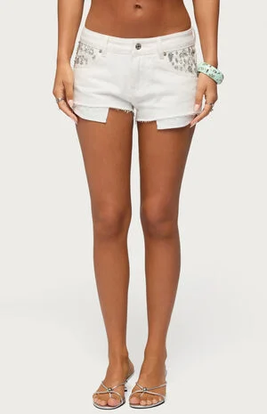Gia Gem Low Rise Micro Denim Shorts image number 1