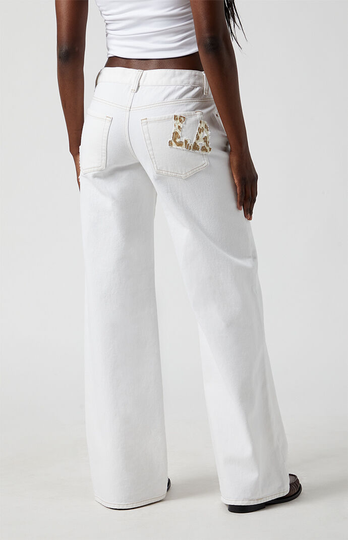Pacsun Casey Low Rise Baggy Jeans Leopard LA & Heart Patch | Pacsun