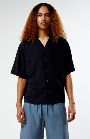 Recycled Solid Black Oversized Camp Shirt image number 1