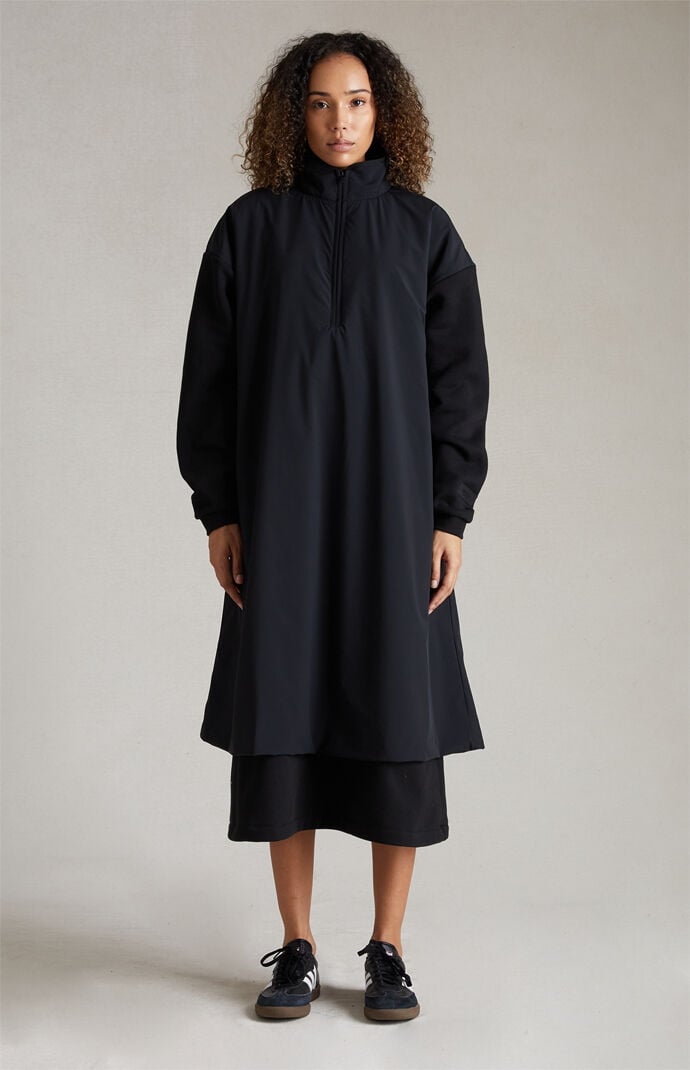피오갓 에센셜 Fear of God Essentials Womens Jet Black Nylon Fleece Mock Neck Sweater Dress