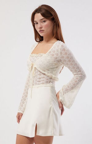 Cream Satin Mini Skirt image number 1