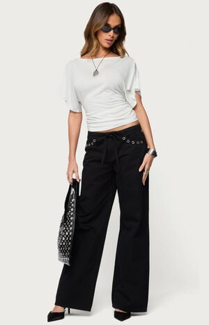 Grommet Tie Waist Low Rise Jeans image number 5