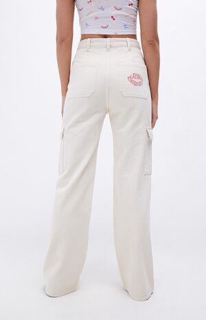 By PacSun Off White Ultra High Waisted Fitted Flare Pants image number 4
