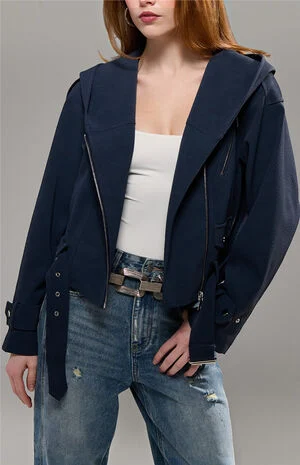Vanta Navy Cropped Moto Jacket image number 1