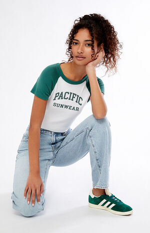 White & Green Pacific Sunwear Arch Raglan T-Shirt image number 1