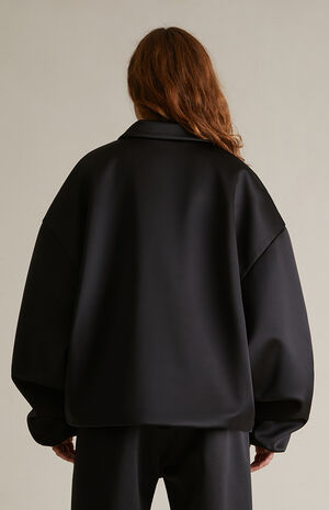 Women's Black Satin Bomber Jacket image number 4