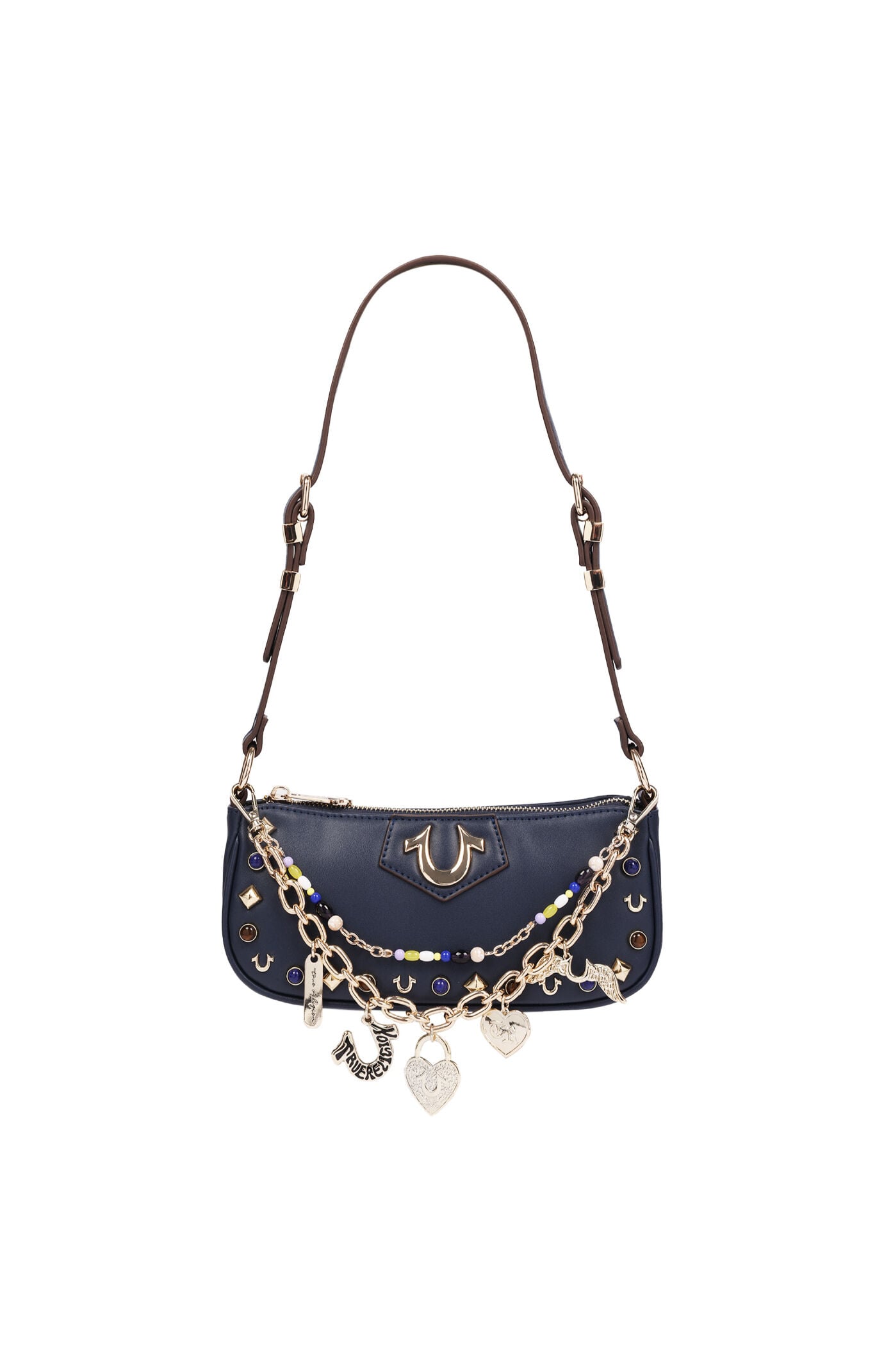 True Religion Navy Chain & Studs Shoulder Bag