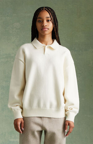 Essentials Cloud Dancer Knit Polo Sweater image number 2