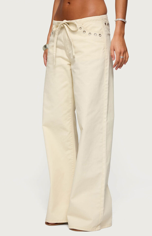 Edikted Grommet Tie Waist Low Rise Jeans