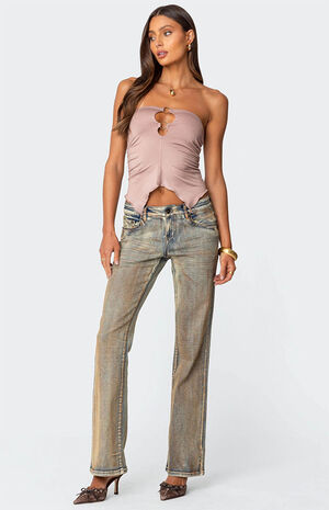 Ring Cut Out Asymmetric Strapless Top image number 2