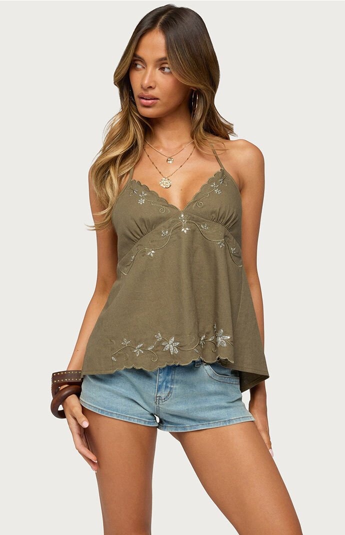 Edikted Nadine Embroidered Linen Look Top