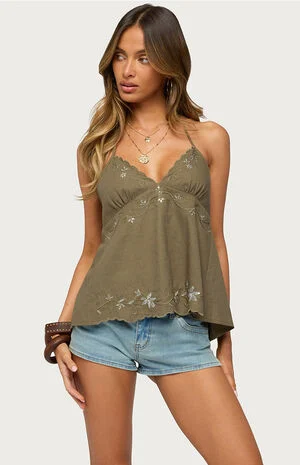 Nadine Embroidered Linen Look Top image number 1