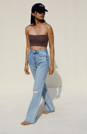 Eco Light Blue Ripped High Waisted Bootcut Jeans image number 1