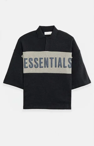 Iron Grey Heather Paneled Cropped Polo Shirt image number 1