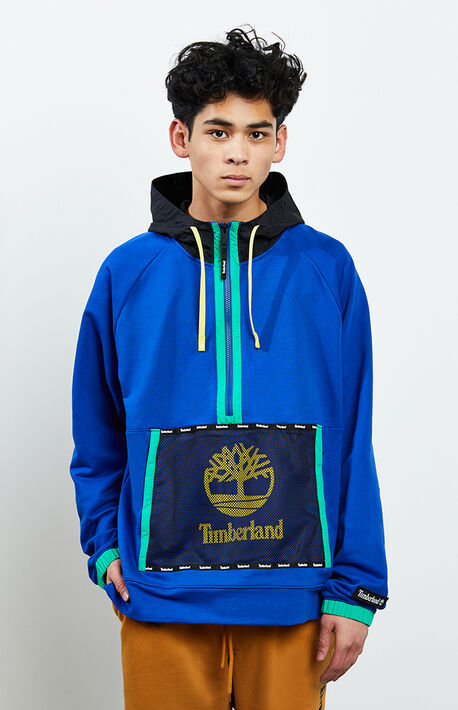 Mesh Mixed Media Half Zip Hoodie