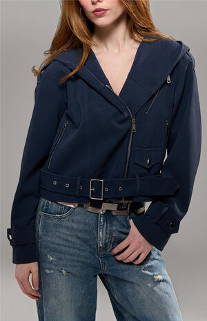 Vanta Navy Cropped Moto Jacket image number 2
