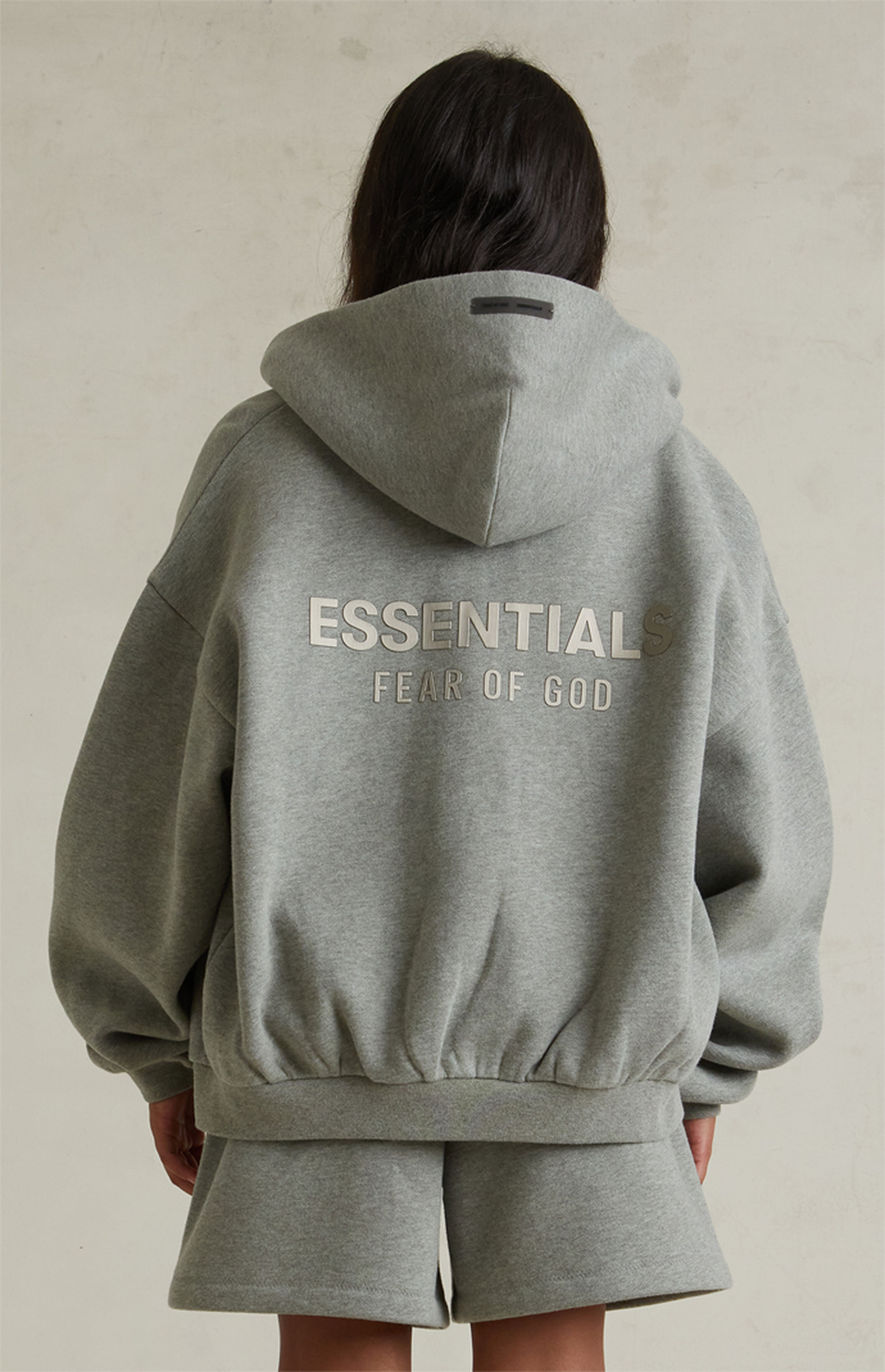 Fear of God ESSENTIALS Kids Concrete Heather Full Zip Fleece Hoodie ...