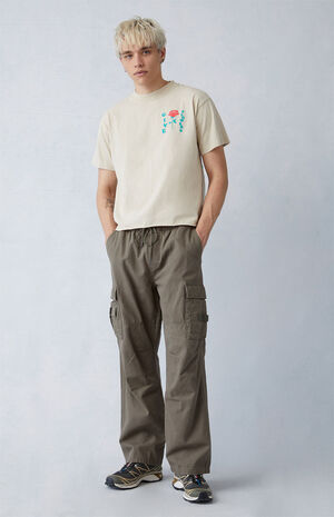 Olive Canvas Baggy Cargo Pants image number 1