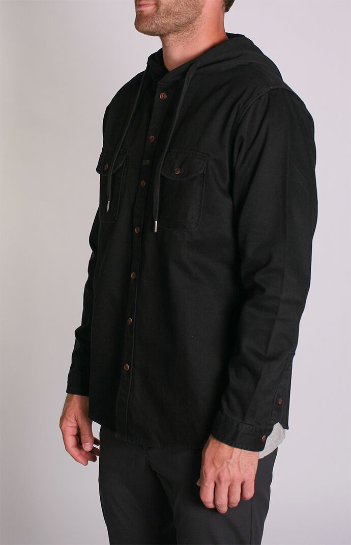 Black Wallace Long Sleeve Hooded Shirt