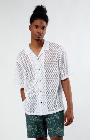 White Lace Oversized Camp Shirt image number 1