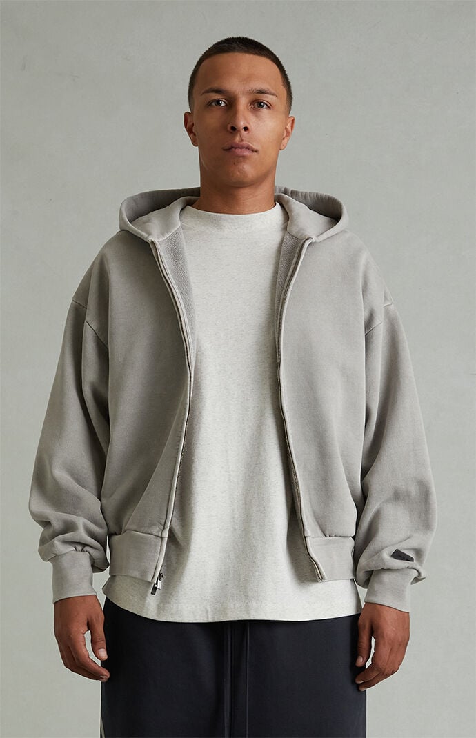 Fear of God ESSENTIALS Smoke Grey Classic Fleece Zip Up Hoodie