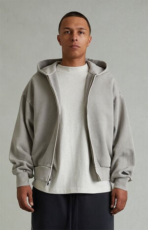Smoke Grey Classic Fleece Zip Up Hoodie image number 2