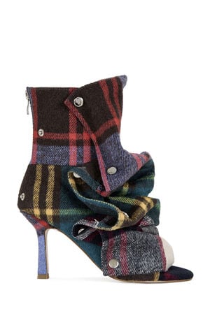 Women's Plaid Birdsong Peep Toe Stiletto Booties image number 1