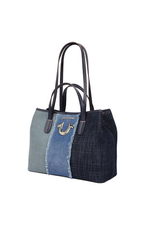 Frayed Denim Horseshoe Tote Bag image number 4