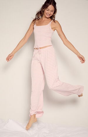 Pink & White Lounge Striped Baggy Pants image number 1