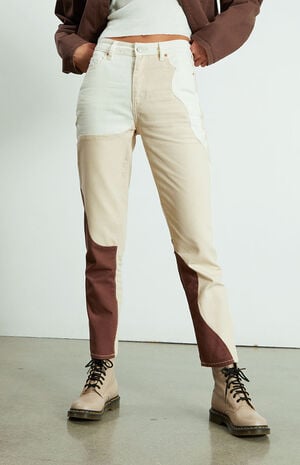 Eco Tan & Brown Paneled Mom Jeans image number 2